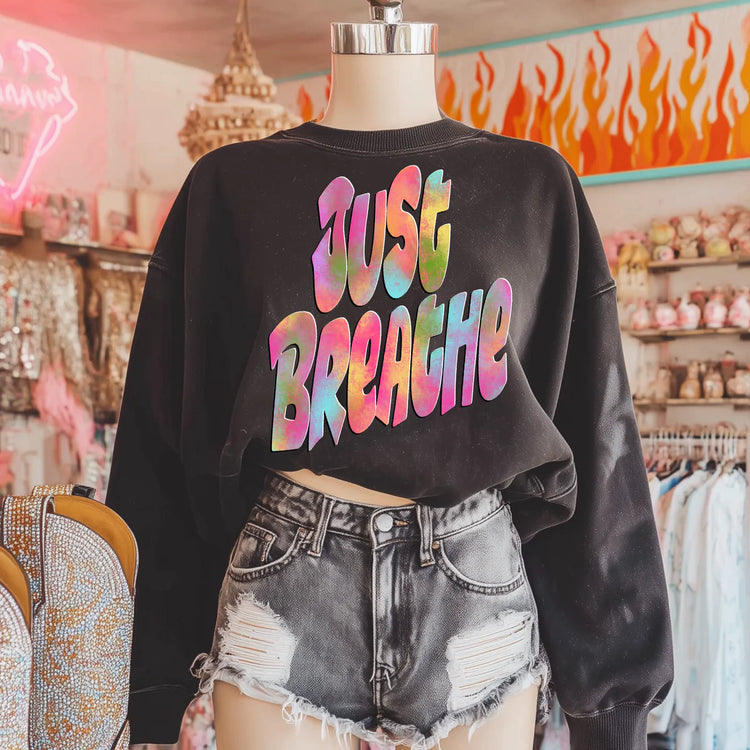 Tie Dye Just Breathe DTF Transfer
