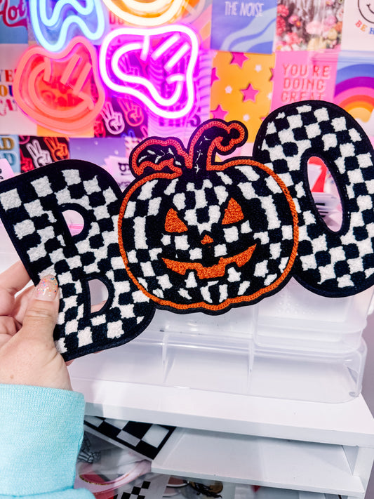 Checkered Boo Chenille + Sequin Patch (Adult Size)