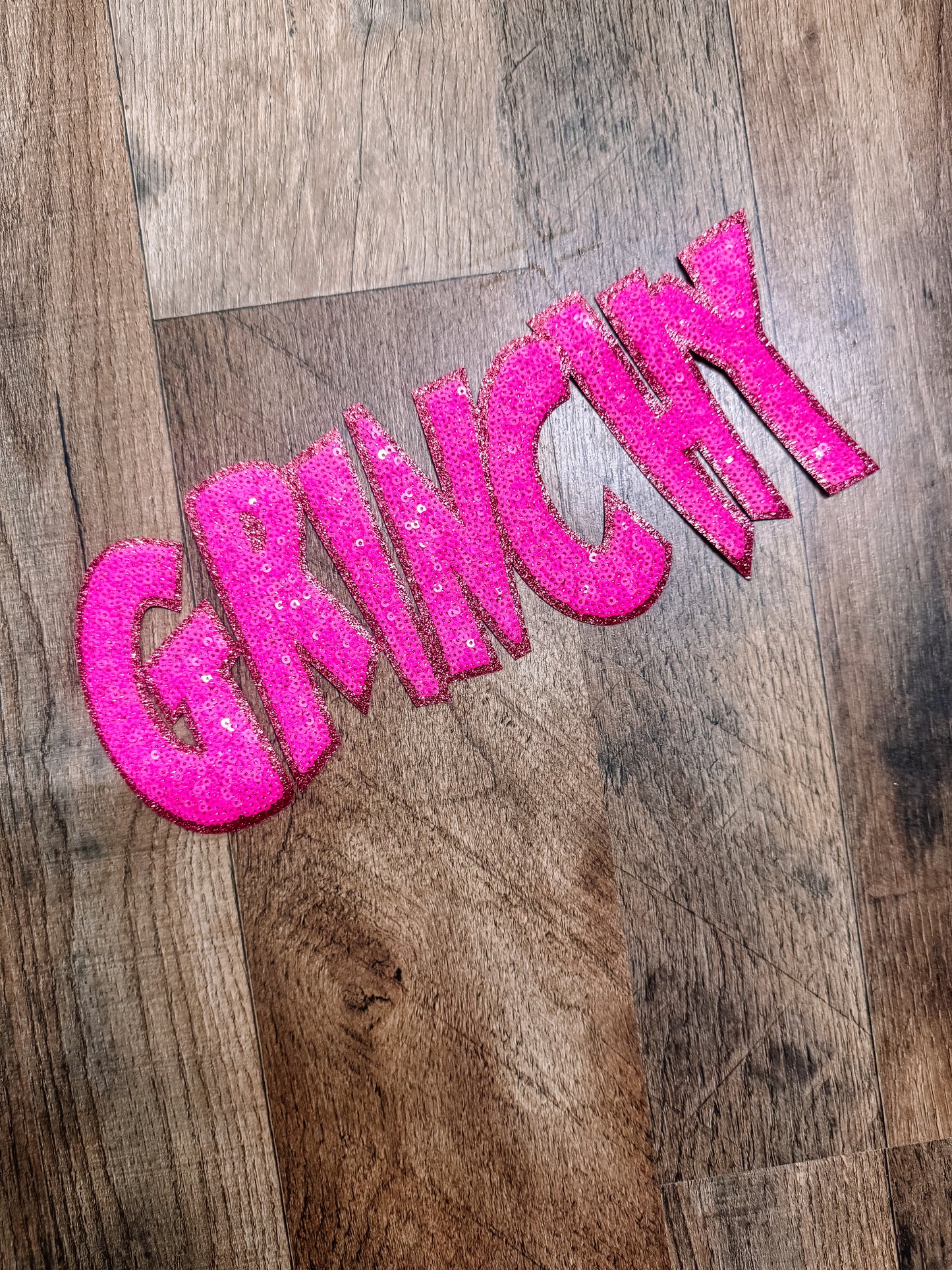 Neon Pink Mean Man Christmas Sequin Patch (Adult Size)