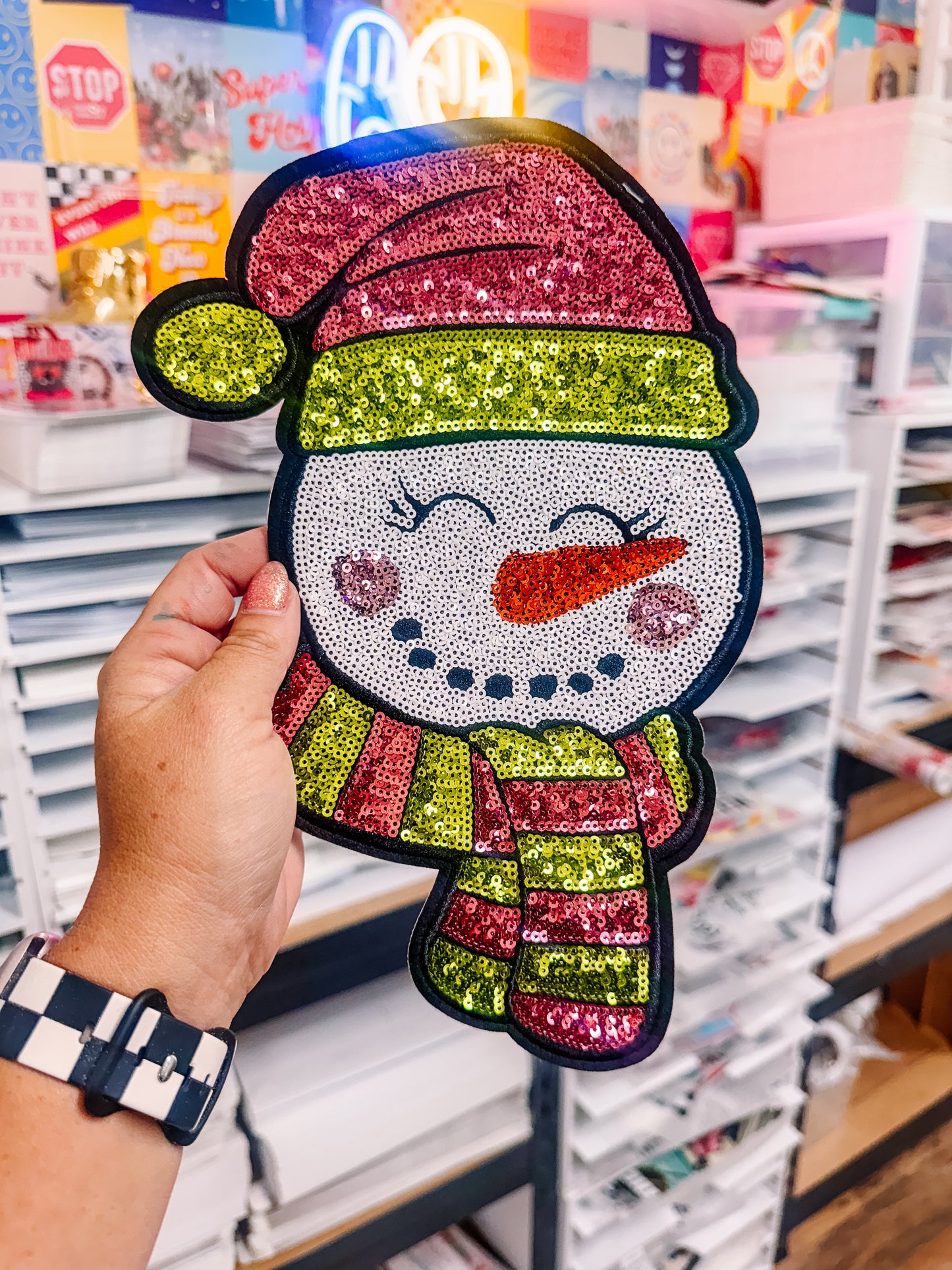 Snowman Christmas Sequin Patch (Adult Size)