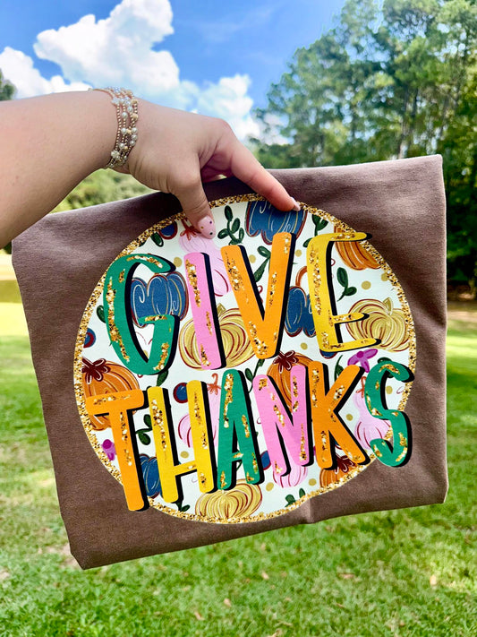 Give Thanks Glitter Thanksgiving DTF Transfer