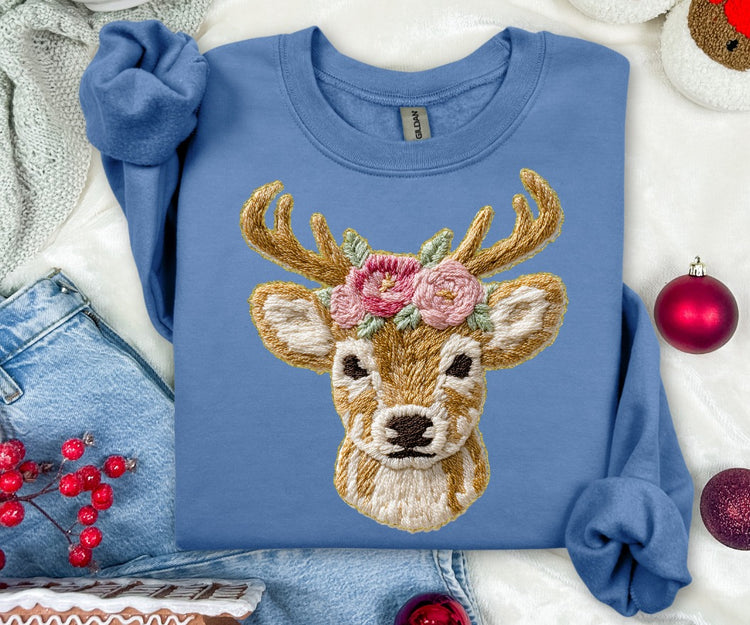 Faux Yarn Christmas French Knot Reindeer DTF Transfer