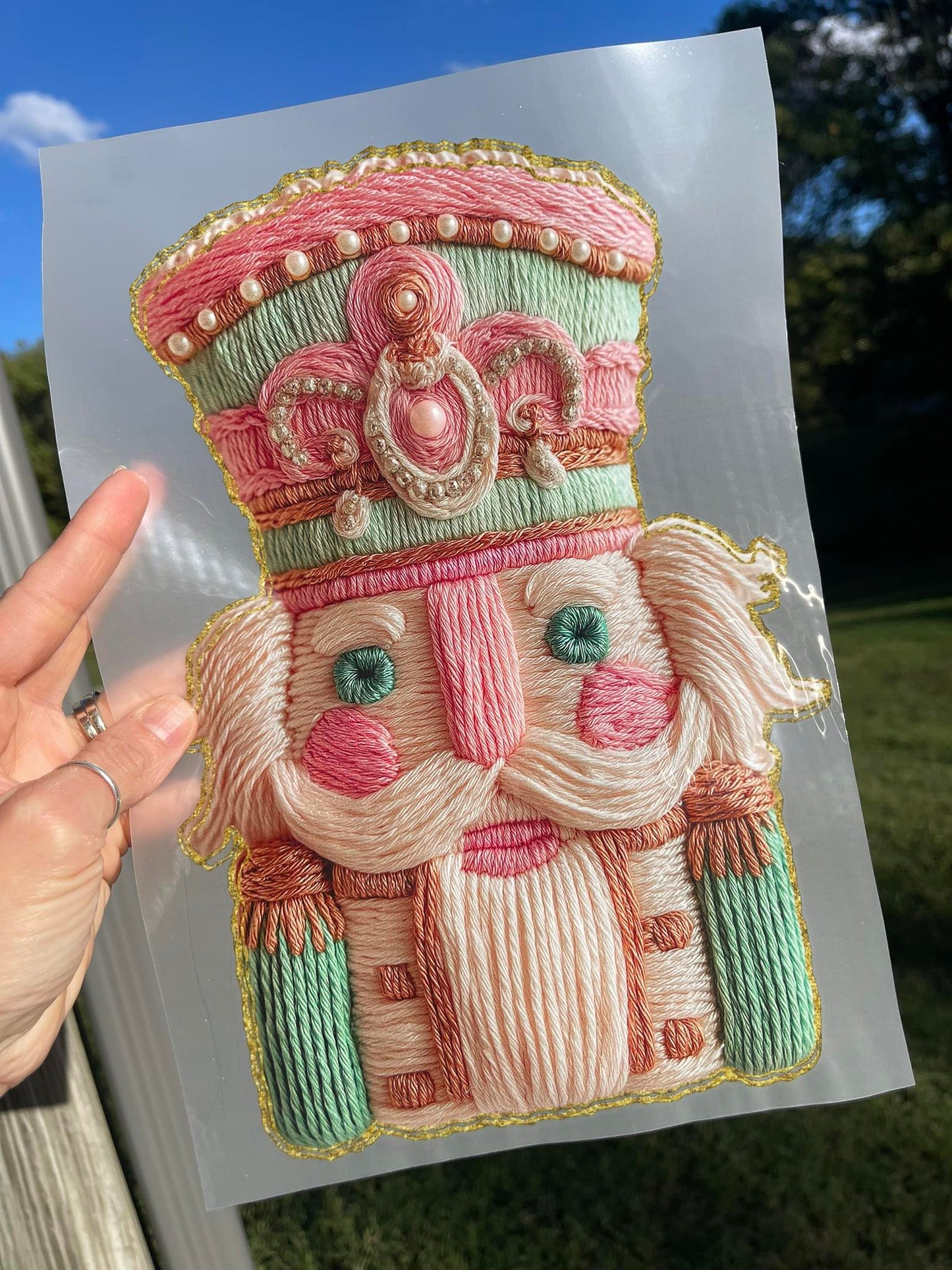 Faux Yarn Christmas French Knot Nutcracker DTF Transfer