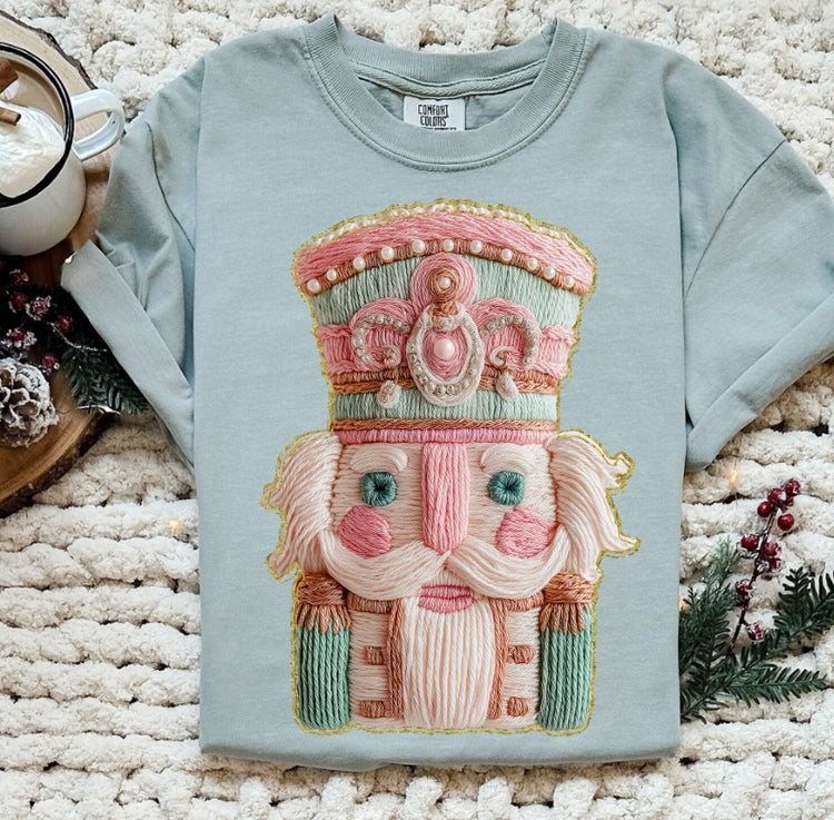 Faux Yarn Christmas French Knot Nutcracker DTF Transfer