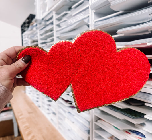 Red Chenille Hearts Valentines Chenille Patch