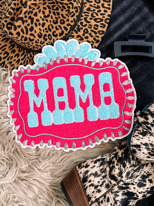 Hot Pink and Teal Western Mama Chenille Patch