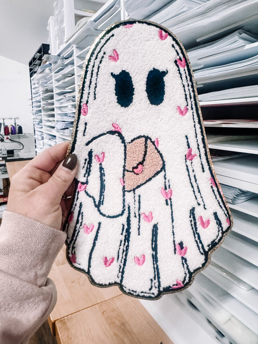 Heart Ghost Valentines Chenille Patch