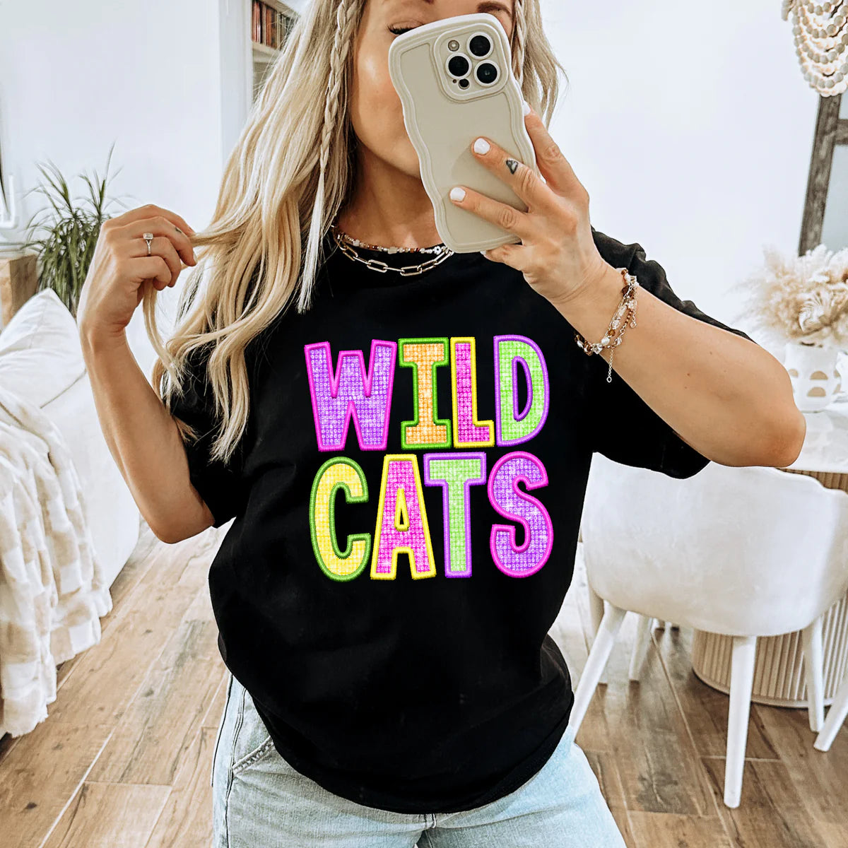 Neon Faux Sequin Wildcats School Spirit DTF Transfer