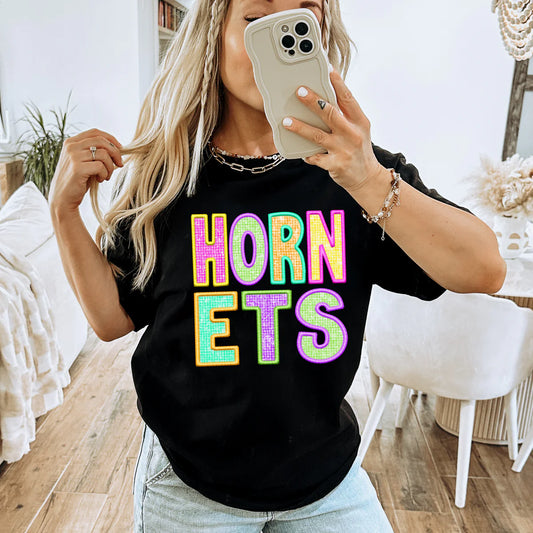 Neon Faux Sequin Hornets School Spirit DTF Transfer