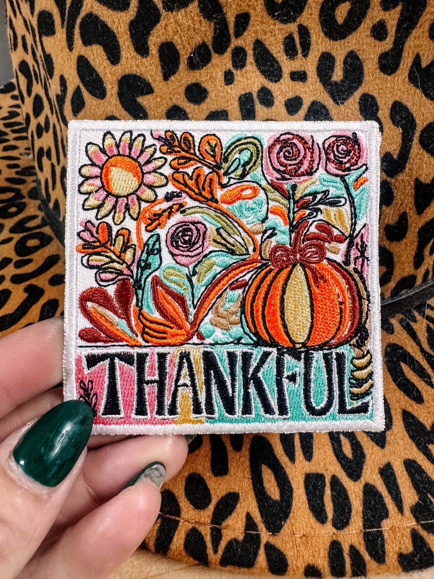 Floral Thankful Circle Hat/Pocket Patch