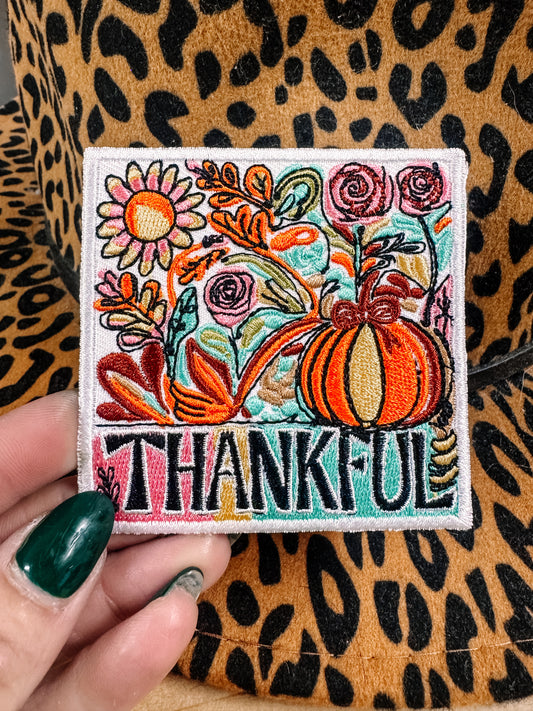 Floral Thankful Circle Hat/Pocket Patch
