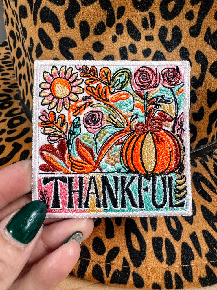 Floral Thankful Circle Hat/Pocket Patch