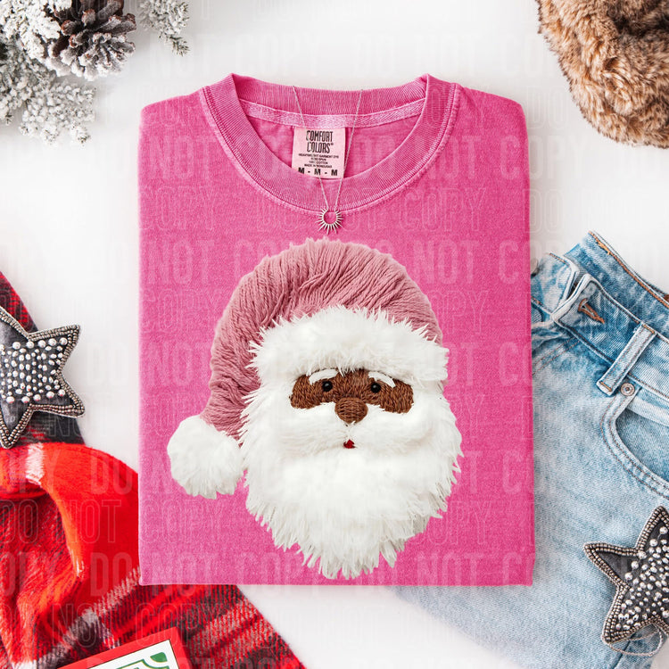 Faux Yarn Santa Light Pink Hat DTF Transfer