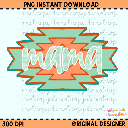 Mama Western Teal PNG Digital Download