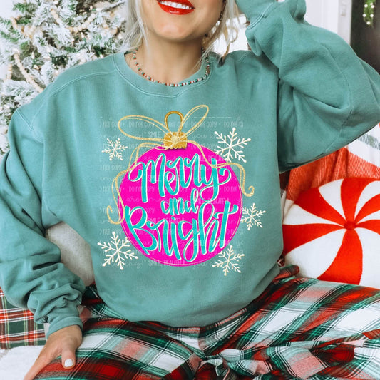 Merry & Bright Ornament Christmas DTF Transfer