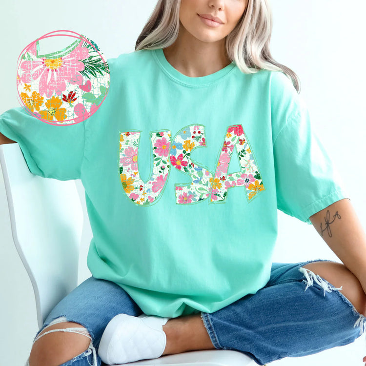 Floral USA Patriotic DTF Transfer