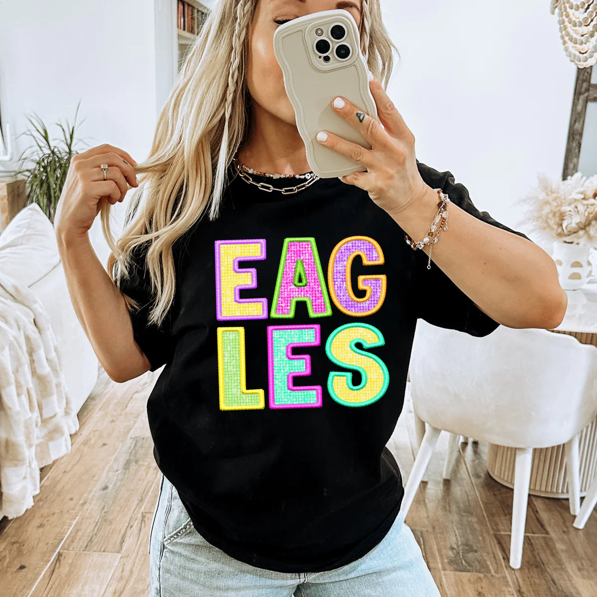 Neon Faux Sequin Eagles School Spirit DTF Transfer