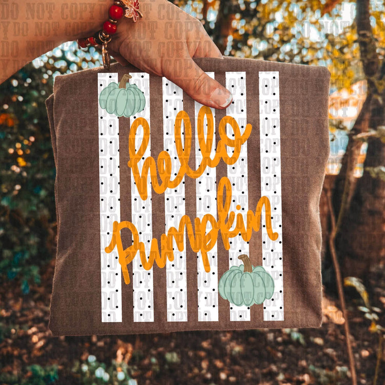 Hello Pumpkin Striped Polka Dot Fall DTF Transfer