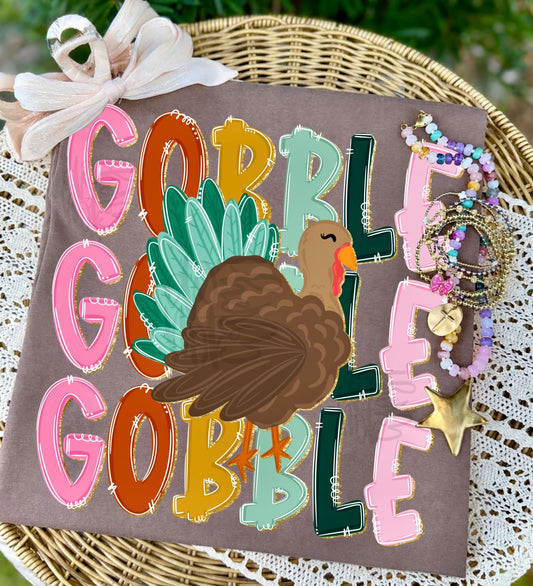 Gobble Glitter Turkey Thanksgiving DTF Transfer