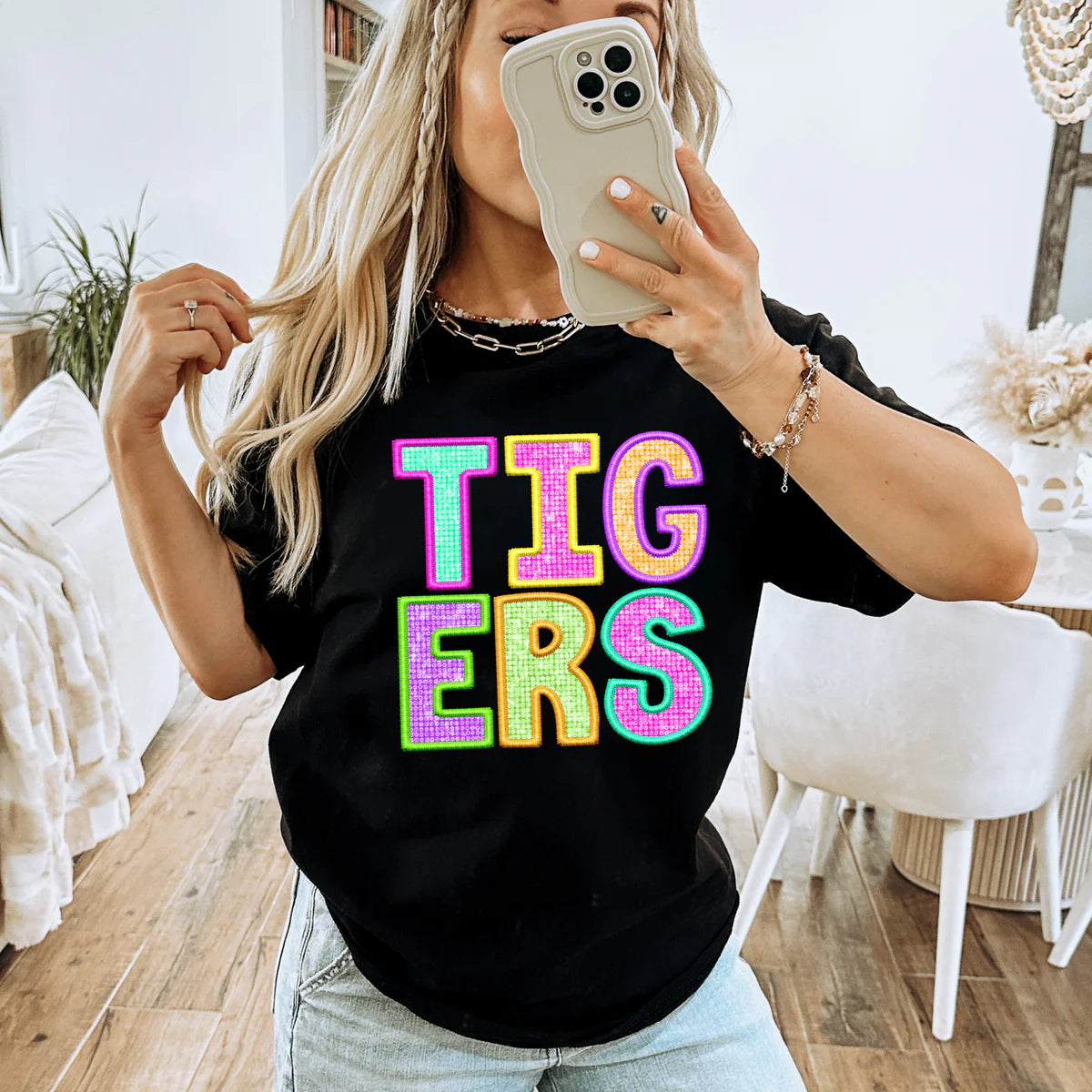 Neon Faux Sequin Tigers School Spirit DTF Transfer