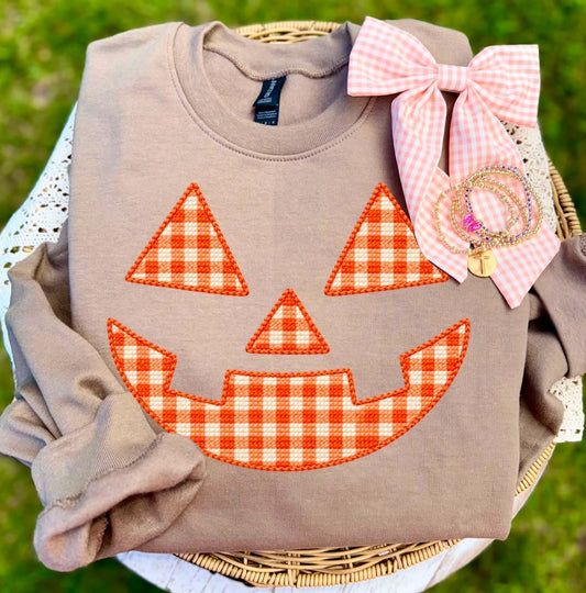 Checkered JackOLantern’ Pumpkin Face DTF Transfer