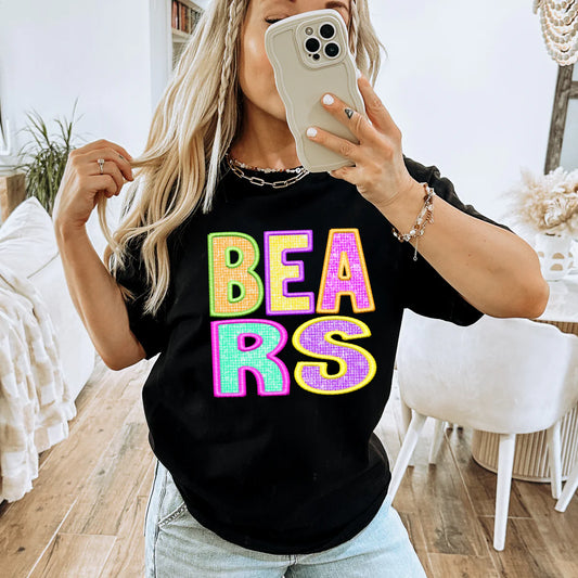 Neon Faux Sequin Bears School Spirit DTF Transfer