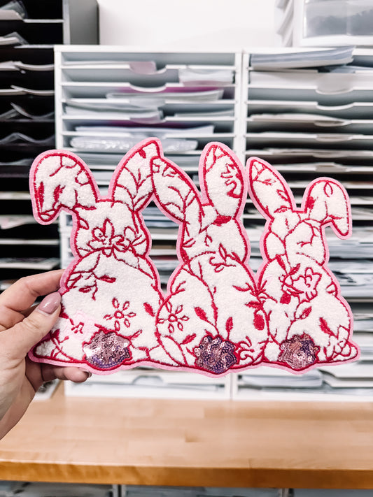 Pink Easter Bunny Trio Chenille Patch