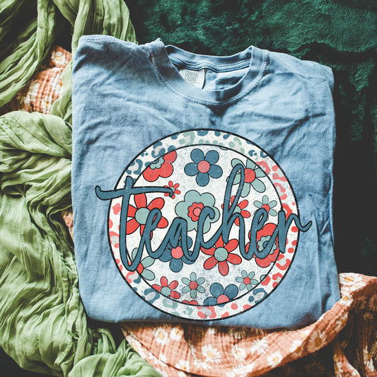 Teacher Patriotic Floral DTF Transfer