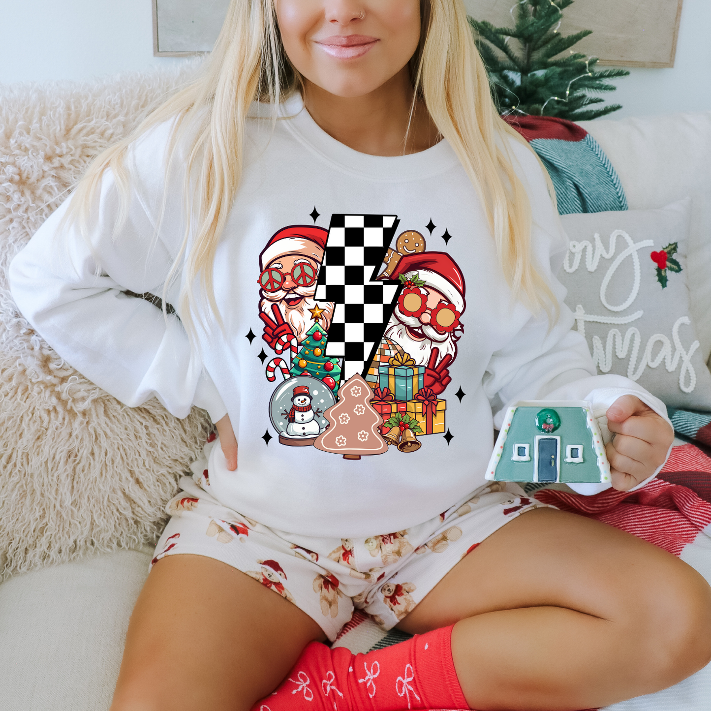 Retro Christmas Lightning Bolt DTF Transfer