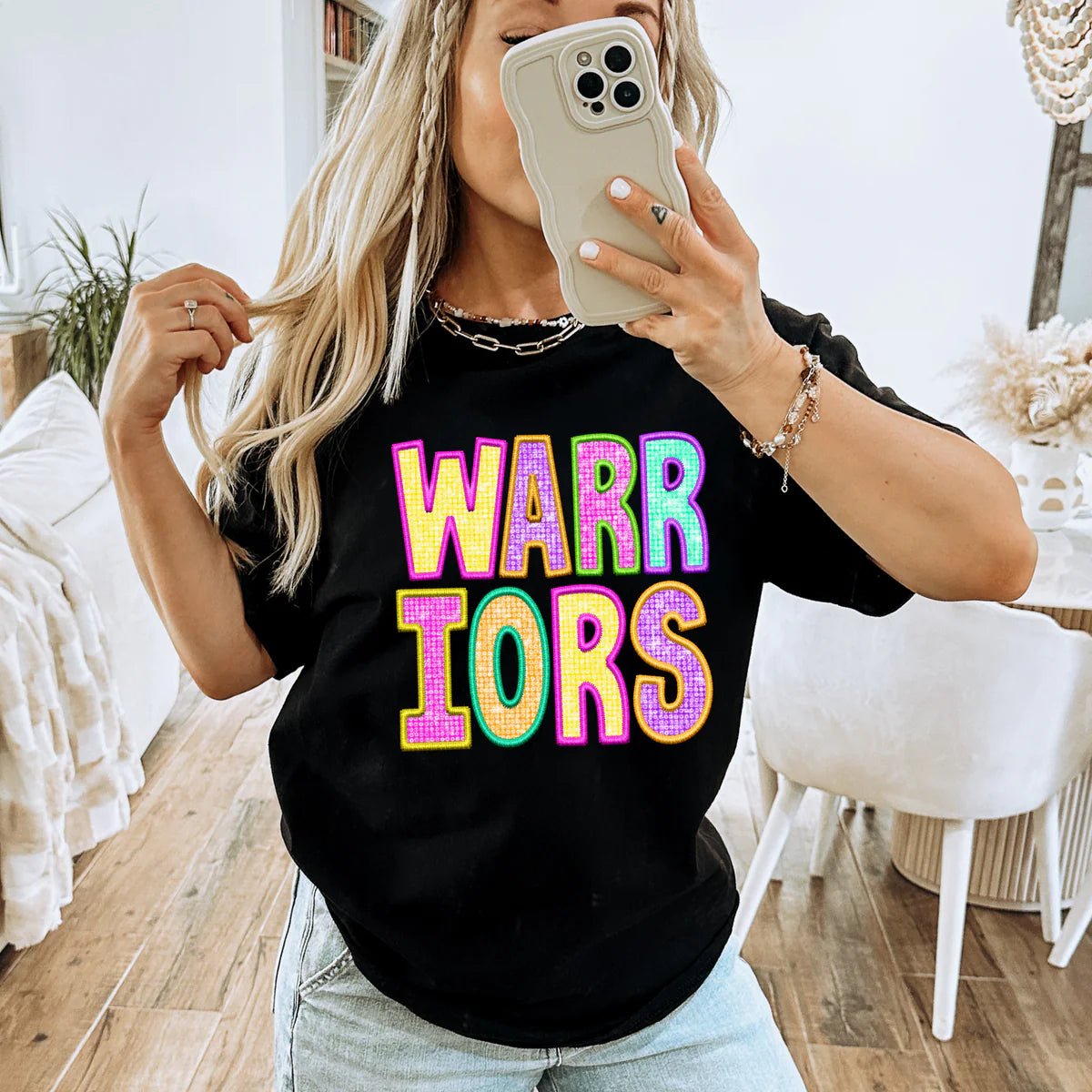 Neon Faux Sequin Warriors School Spirit DTF Transfer