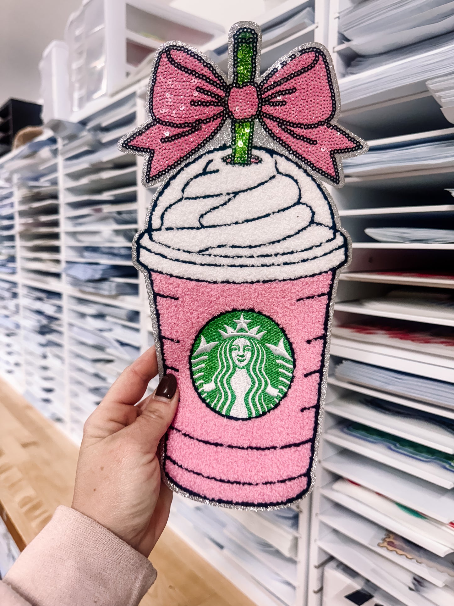 Pink Coffee Chenille Patch