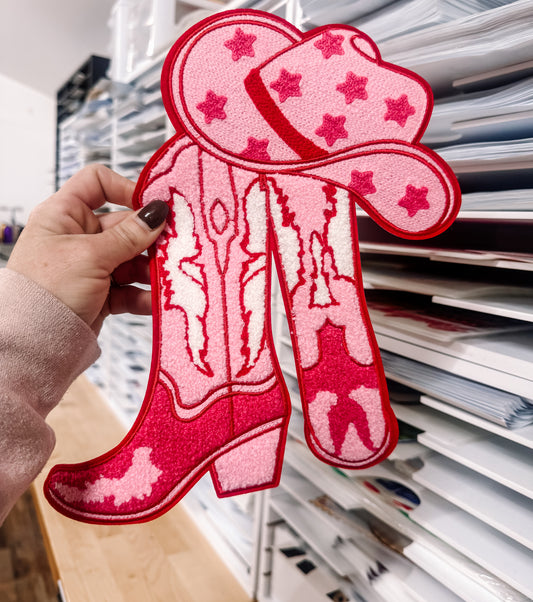 Heart Cowgirl Boots Valentines Chenille Patch
