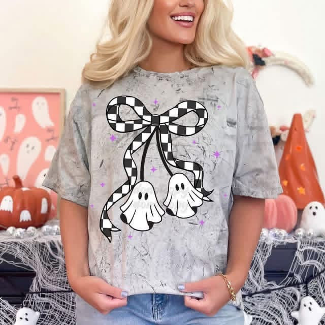 Spooky Ghost Checkered Halloween DTF Transfer