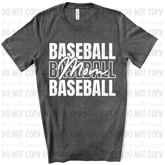 Baseball Mom White Font Repeat Baseball DTF Transfer