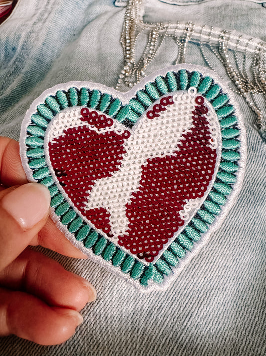 Sequin Cowhide Heart Hat/Pocket Patch