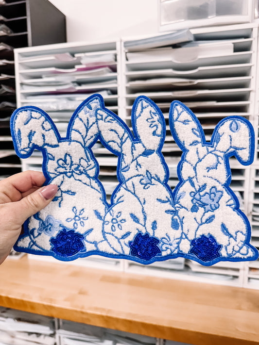 Blue Easter Bunny Trio Chenille Patch