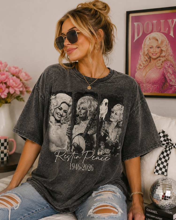 Rest in Peace Dolly White Font DTF Transfer