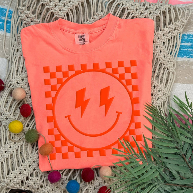 Checkered Happy Orange Puff Print Transfer