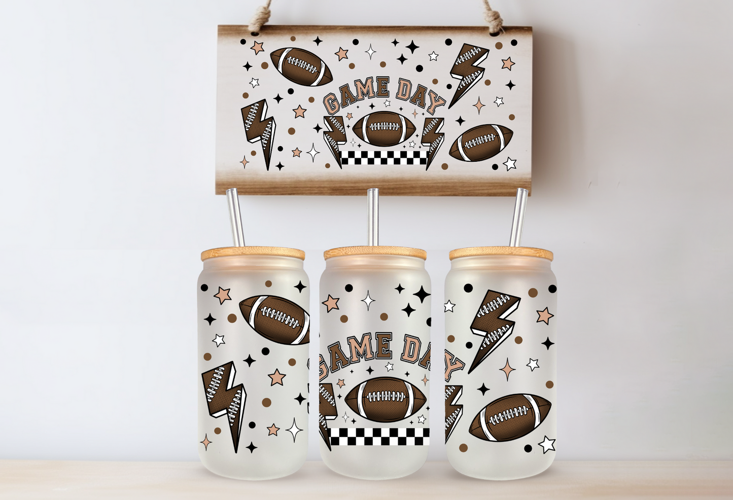 Game Day Football UV 16oz. Libby Glass DTF Wrap