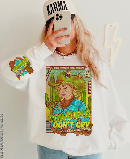 Cowgirl's Don't Cry Front + Sleeve DTF Transfer (SET OF BOTH TRANSFERS)