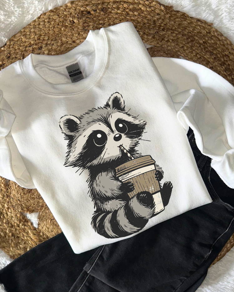 Cute Raccoon Coffee DTF Transfer