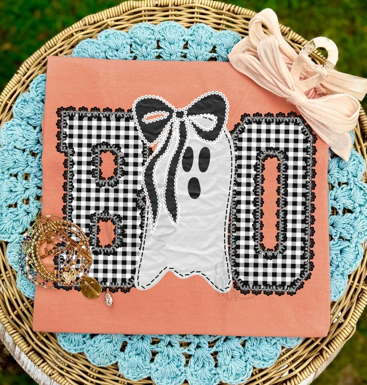 Boo Ghost Gingham Halloween DTF Transfer