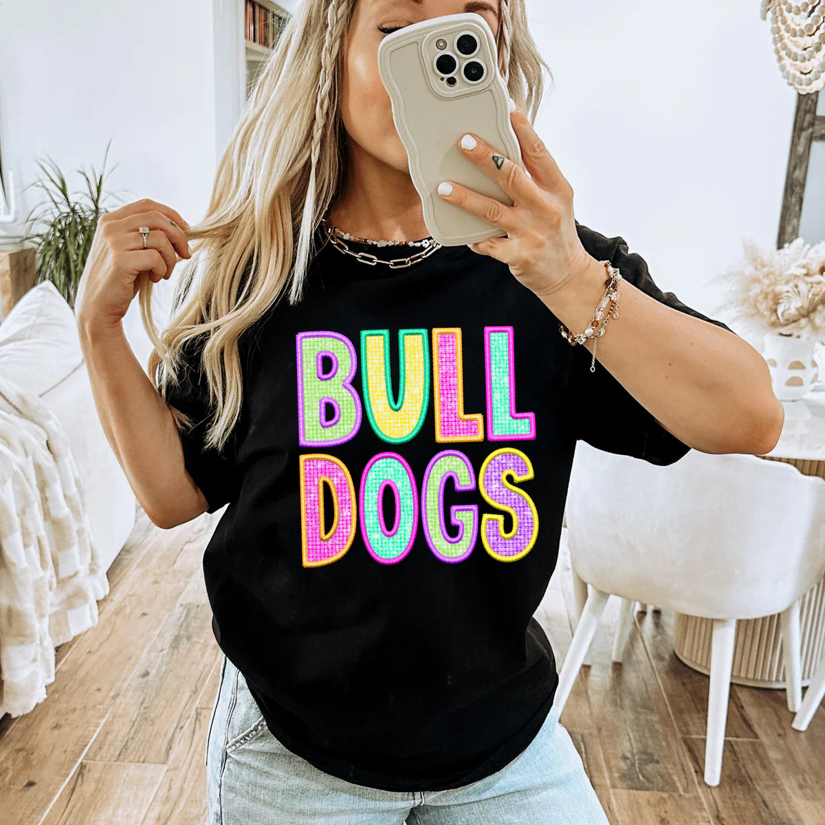 Neon Faux Sequin Bulldogs School Spirit DTF Transfer