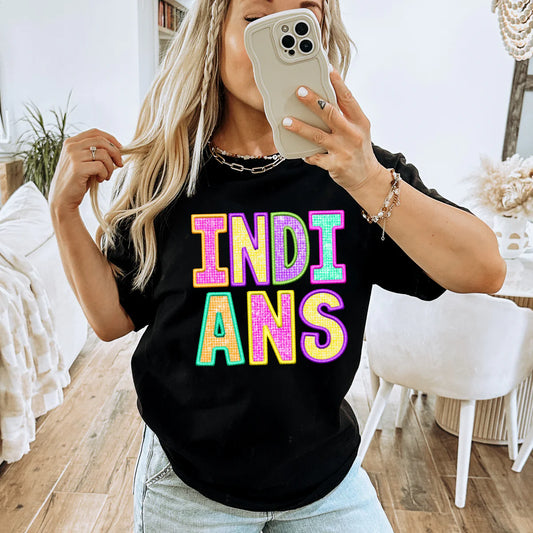 Neon Faux Sequin Indians School Spirit DTF Transfer