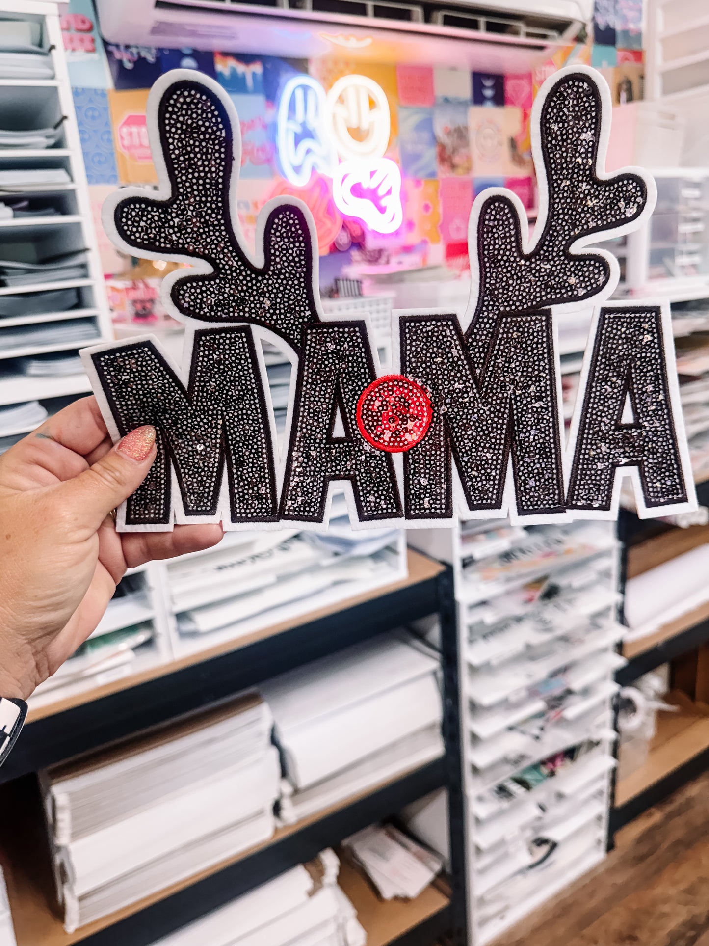 Mama Reindeer Christmas Sequin Patch (Adult Size)