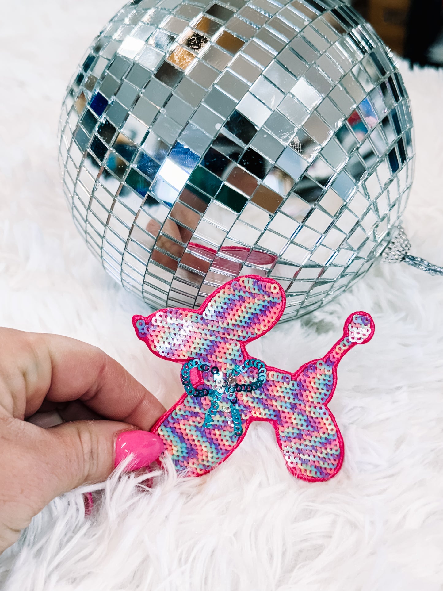 Pink Sequin Trendy Balloon Dog Hat/Pocket Patch