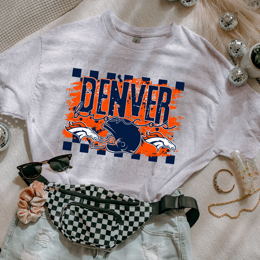 Checkered Denver Broncos DTF Transfer