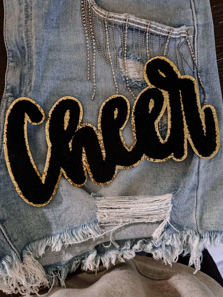 Cheer Black & Gold Glitter Chenille Patch