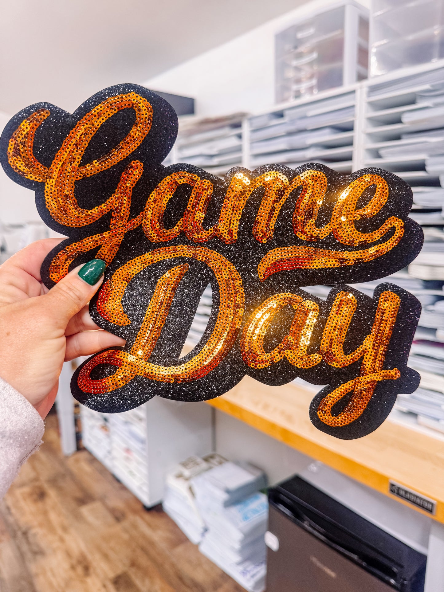 Game Day Orange and Black Sequin Patch (Adult Size)