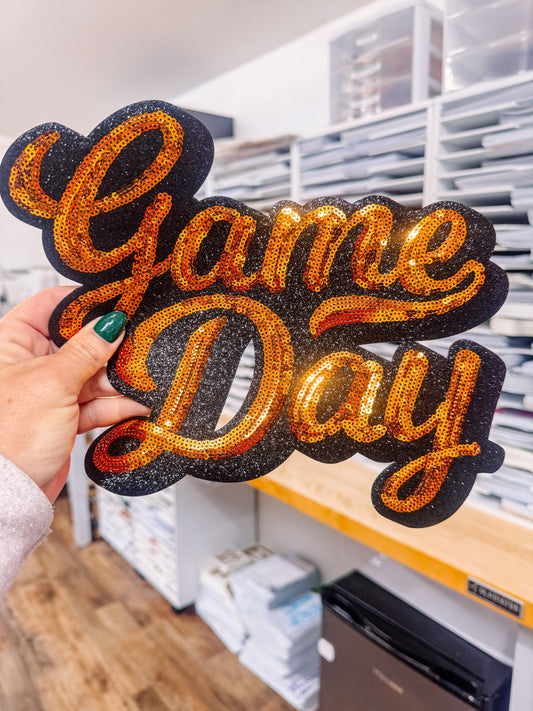 Game Day Orange and Black Sequin Patch (Adult Size)